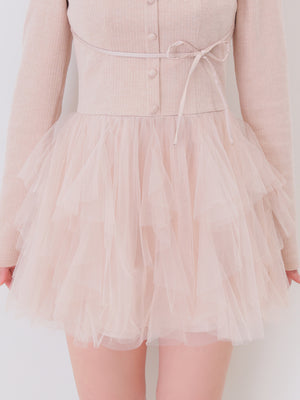 Lace rib tulle docking mini onepiece(eme11116)