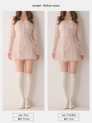 Lace rib tulle docking mini onepiece(eme11116)