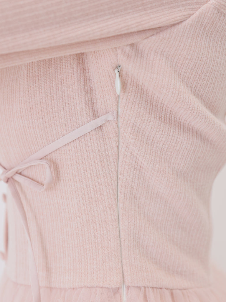 Lace rib tulle docking mini onepiece(eme11116)