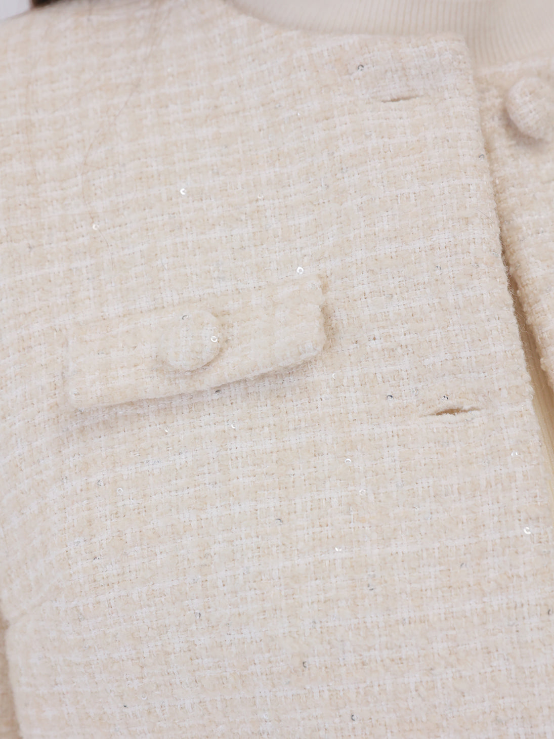 Fur trim collarless tweed jacket(eme11117)