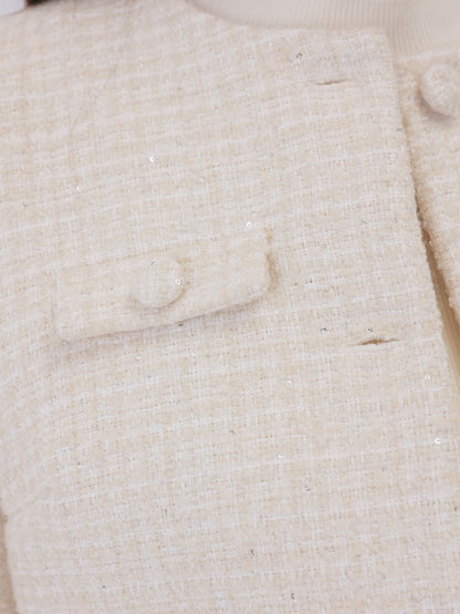 Fur trim collarless tweed jacket(eme11117)