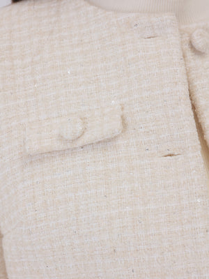 Fur trim collarless tweed jacket(eme11117)