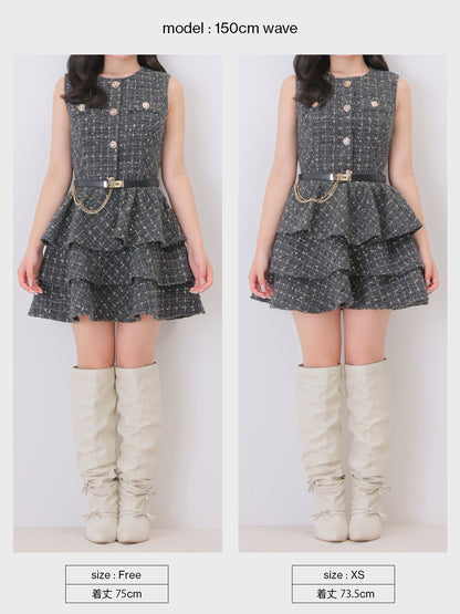 【Pre Order】Grace tiered tweed mini onepiece(eme11118)