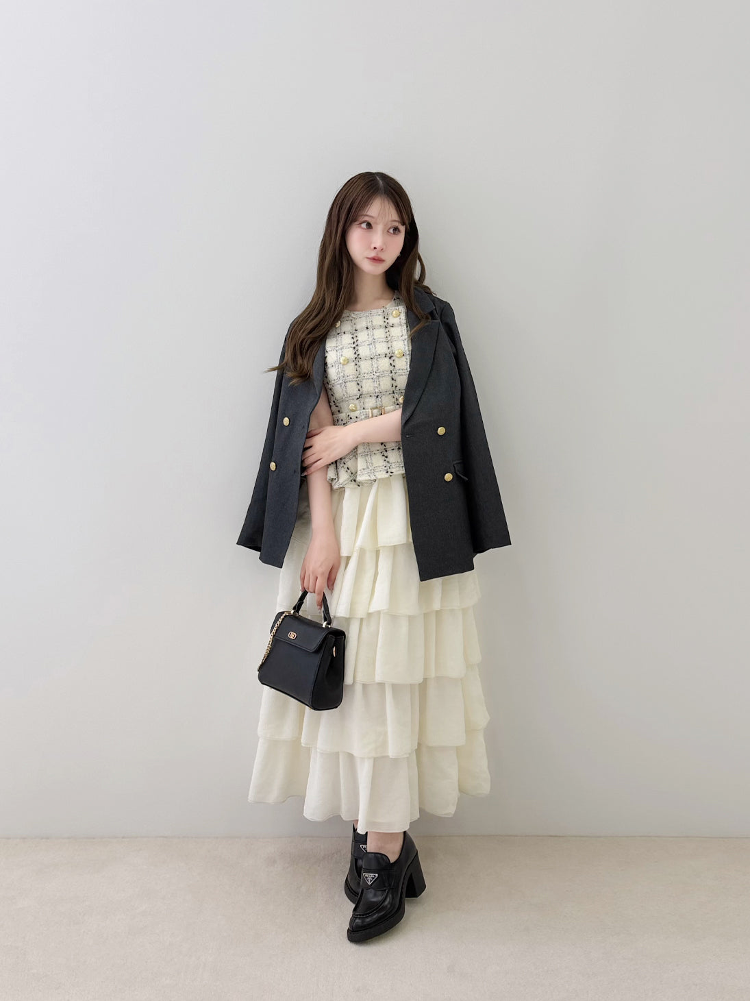 Maison tweed docking tiered long onepiece(eme11119) – M me eme