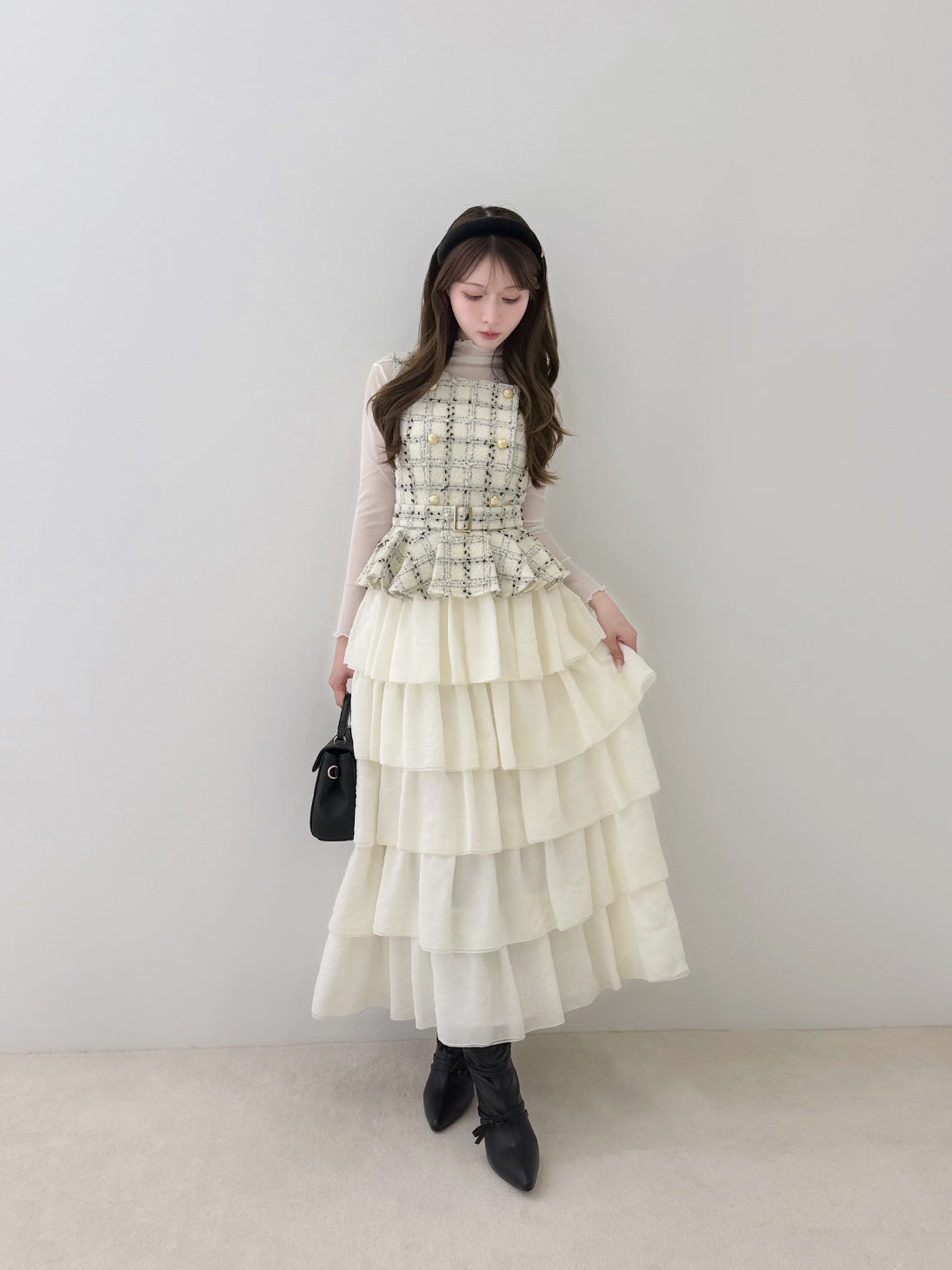 model：160cm　(size：F　color：White check)