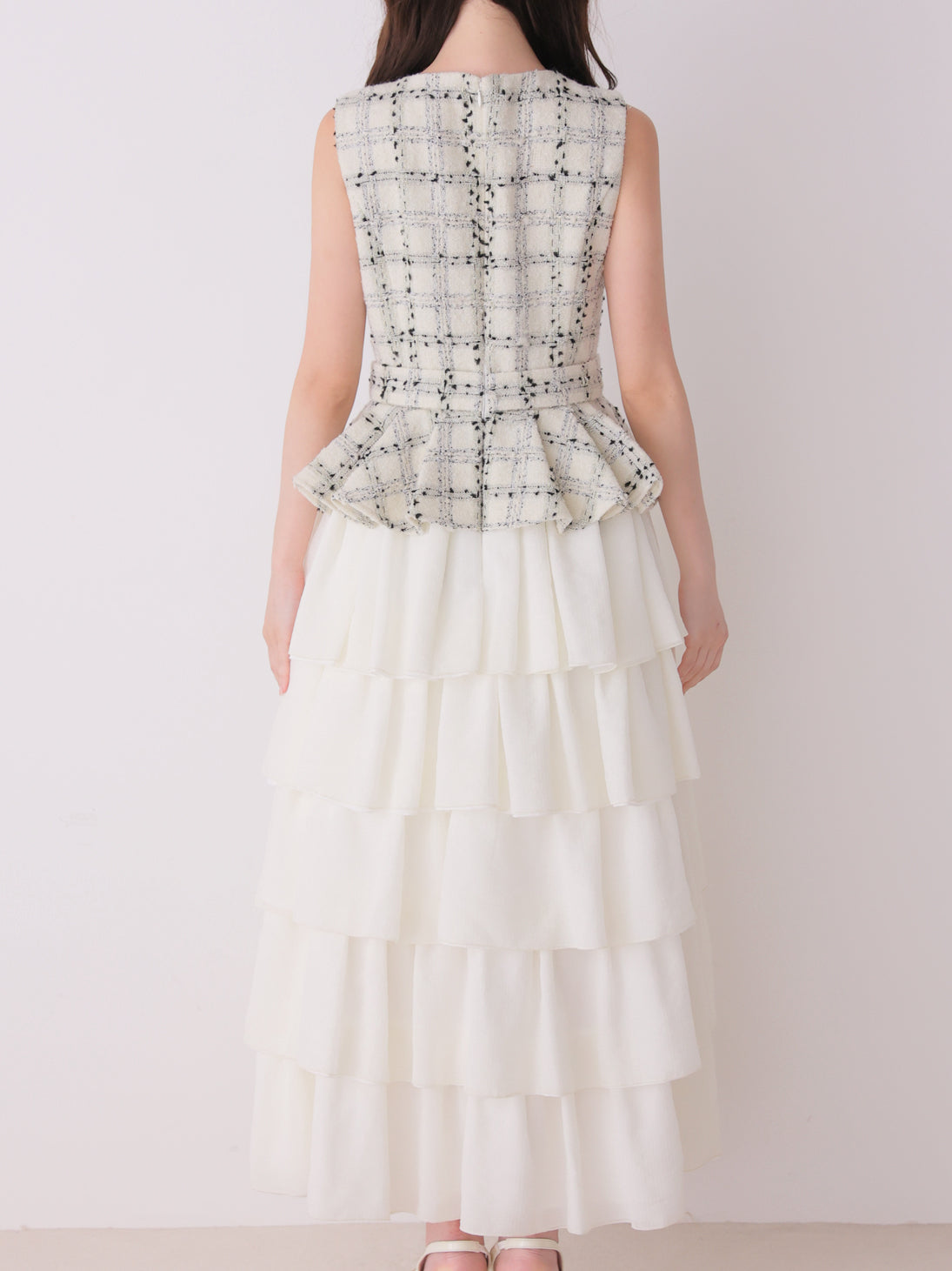 【Pre Order】Maison tweed docking tiered long onepiece(eme11119)
