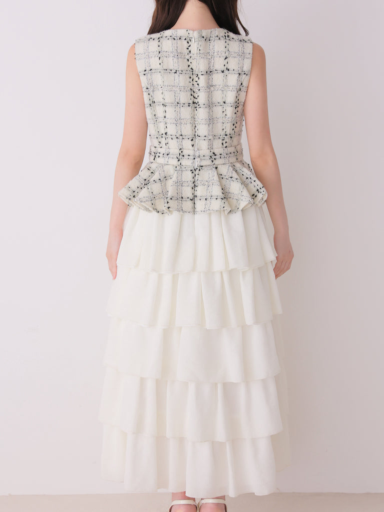 【Pre Order】Maison tweed docking tiered long onepiece(eme11119)