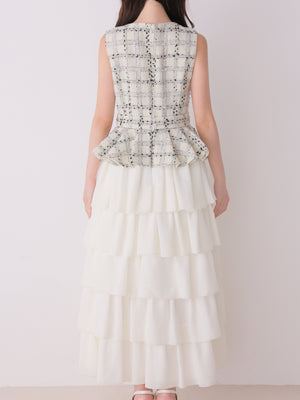 【Pre Order】Maison tweed docking tiered long onepiece(eme11119)