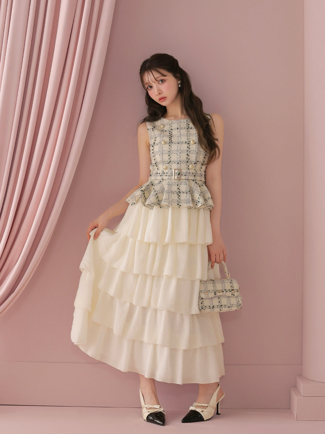 model：160cm　(size：F　color：White check)