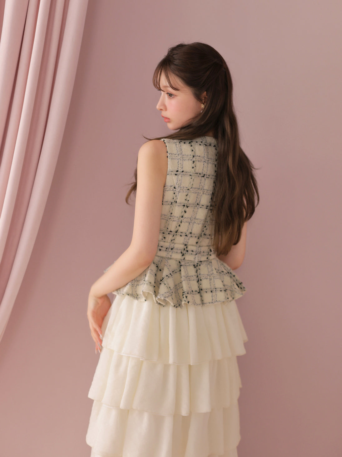 model：160cm　(size：F　color：White check)