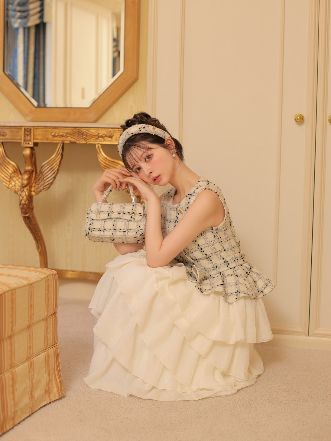model：160cm　(size：F　color：White check)