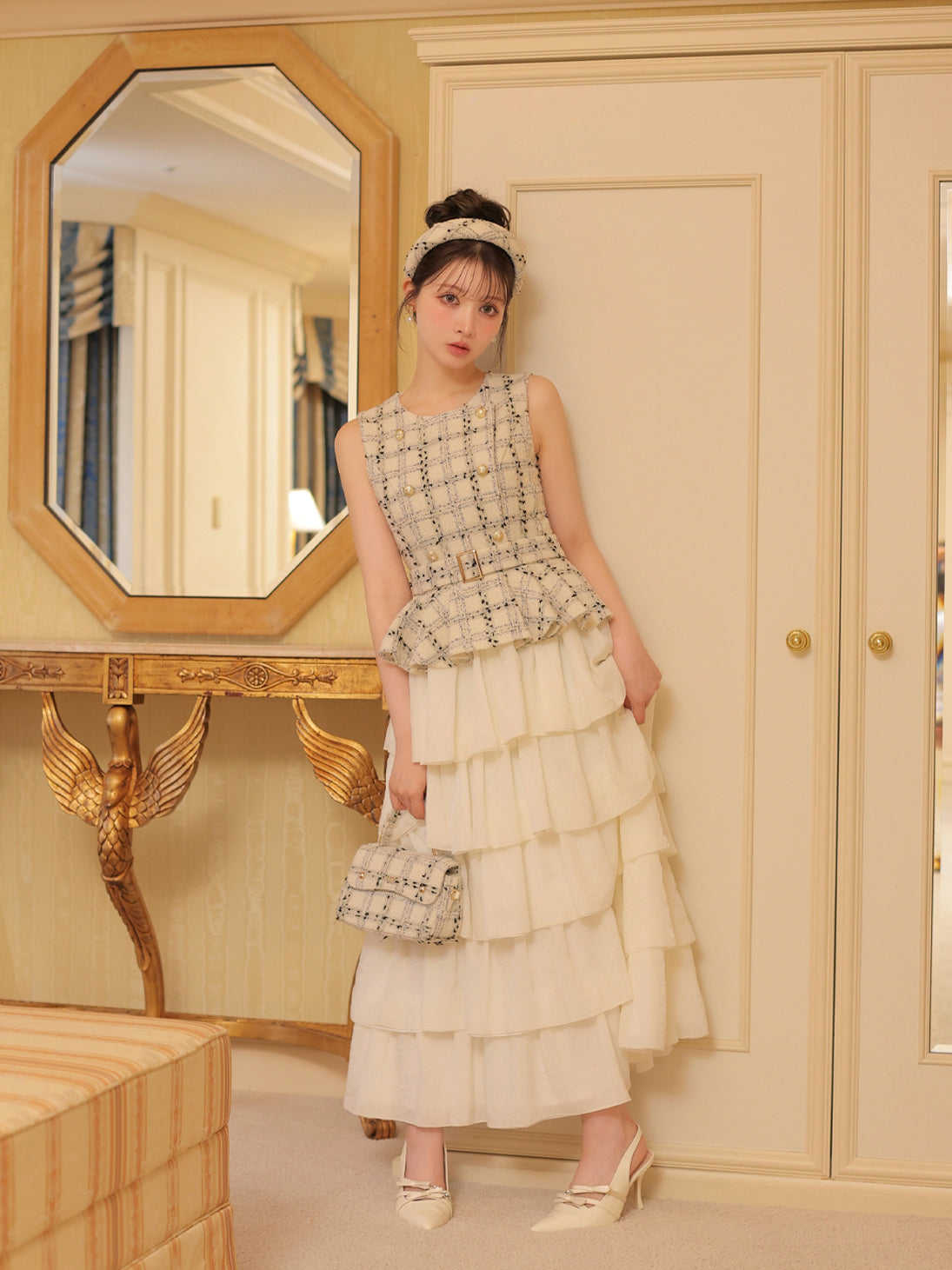 model：160cm　(size：F　color：White check)