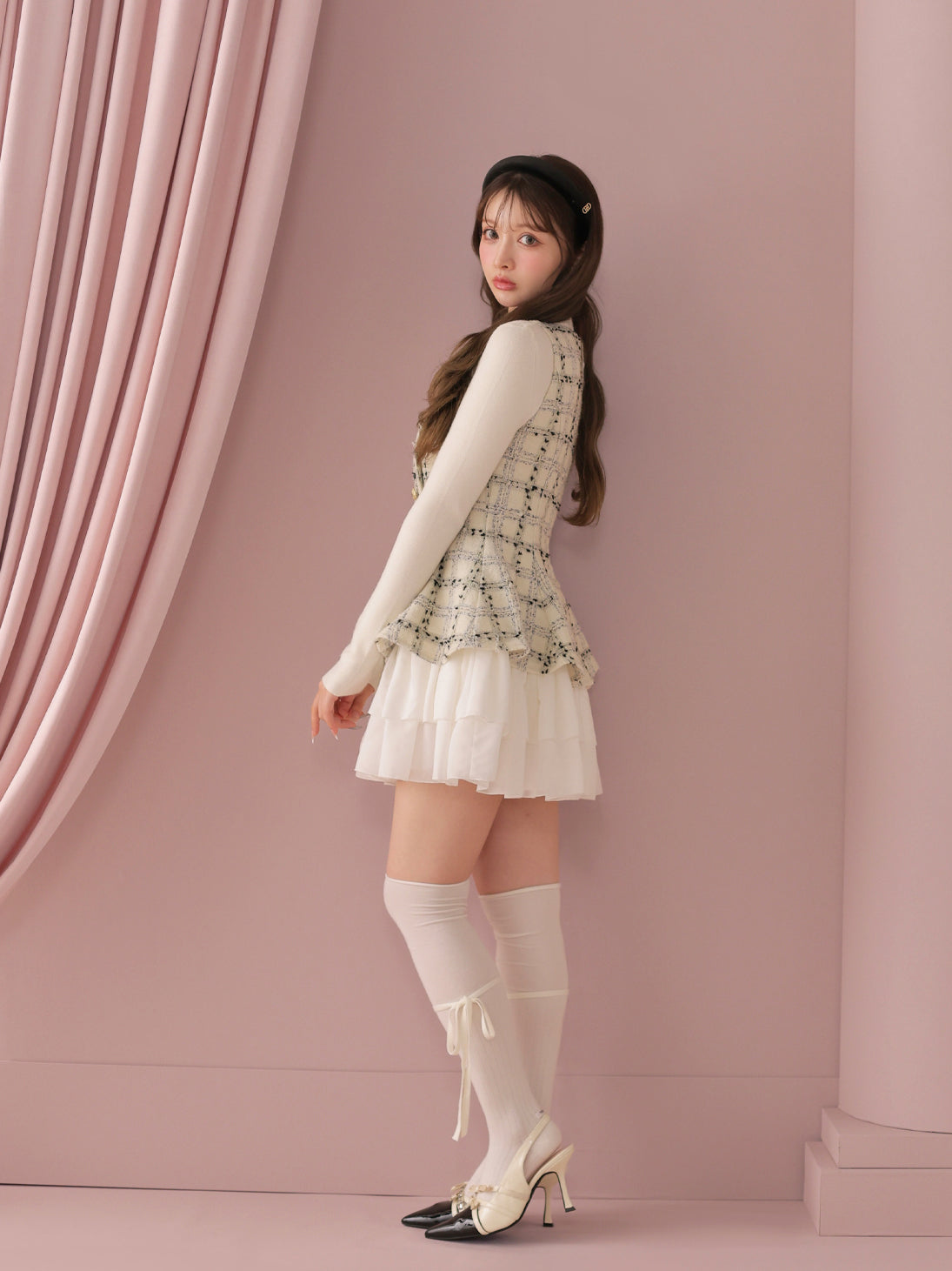 model：160cm　(size：F　color：White check)