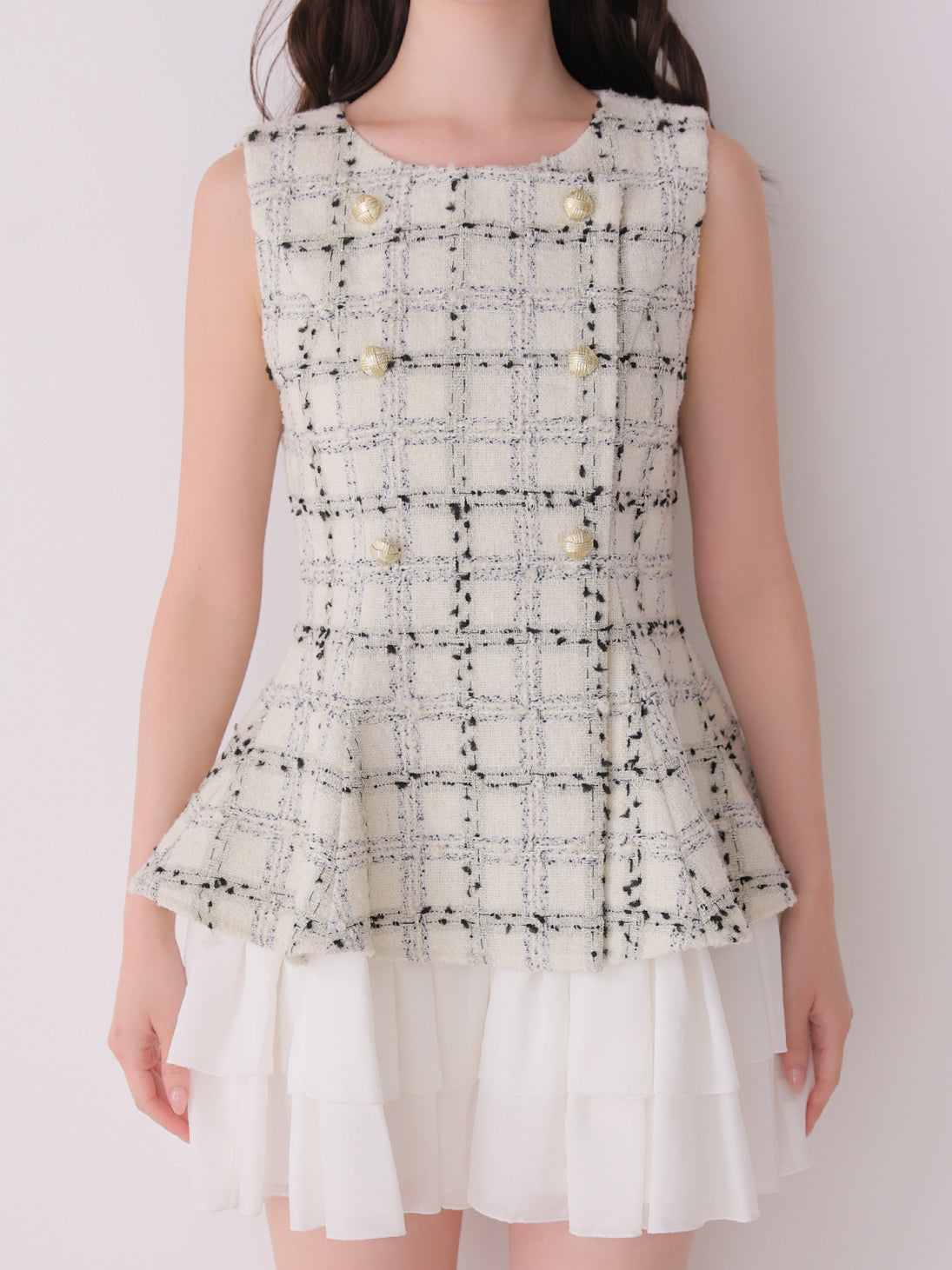 model：162cm　(size：F　color：White check)