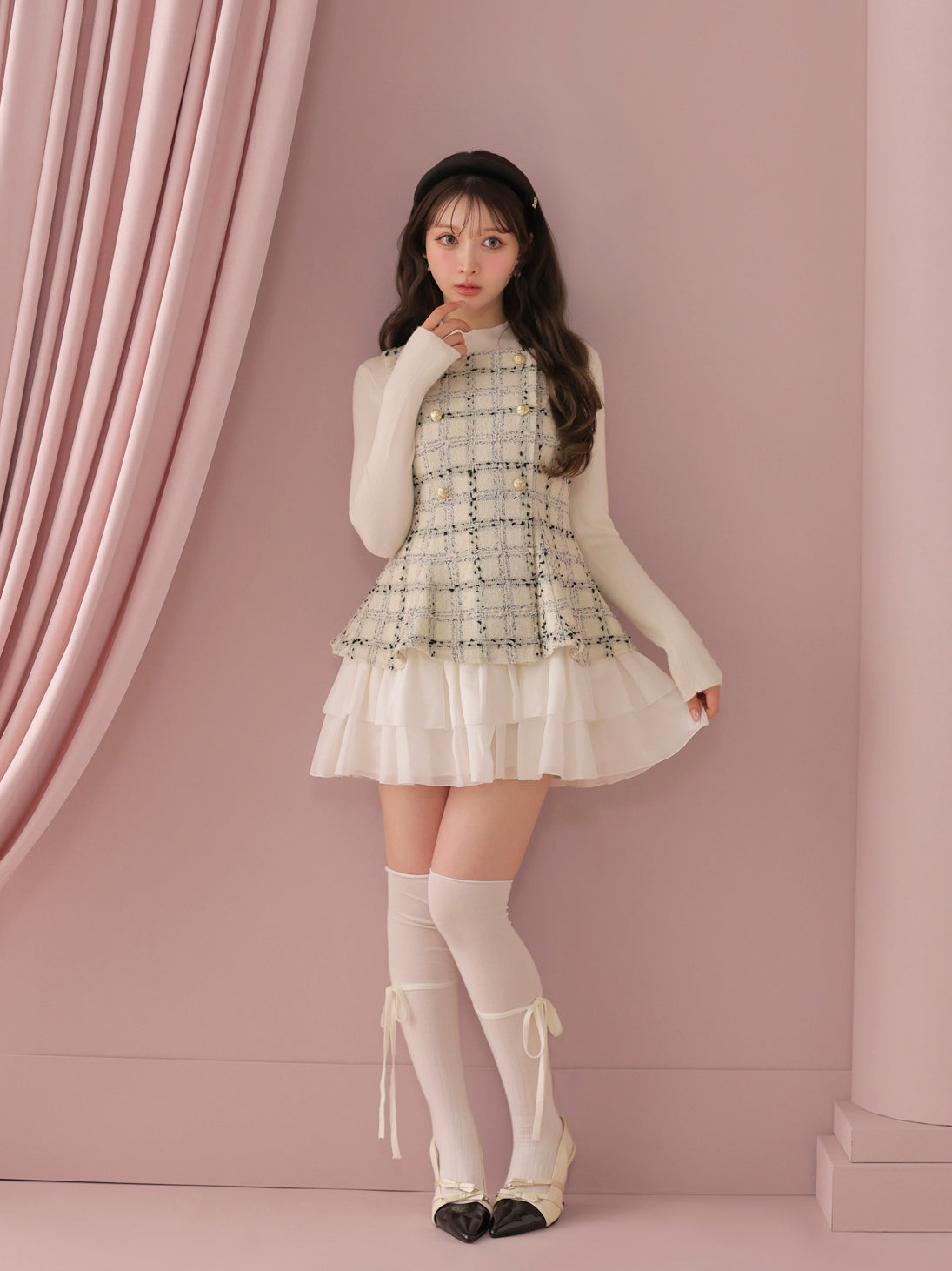 model：160cm　(size：F　color：White check)