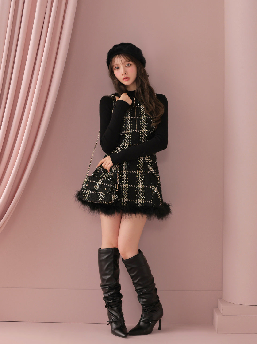 model：160cm　(size：F　color：Black)
