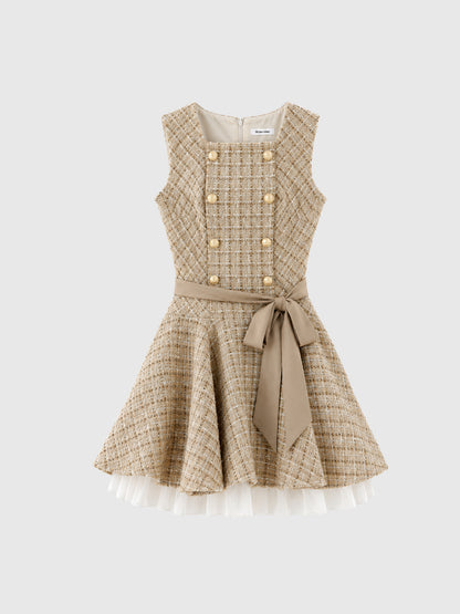 Lace hem tweed ribbon mini onepiece(eme11122)
