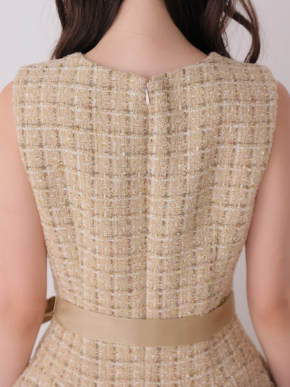 Lace hem tweed ribbon mini onepiece(eme11122)