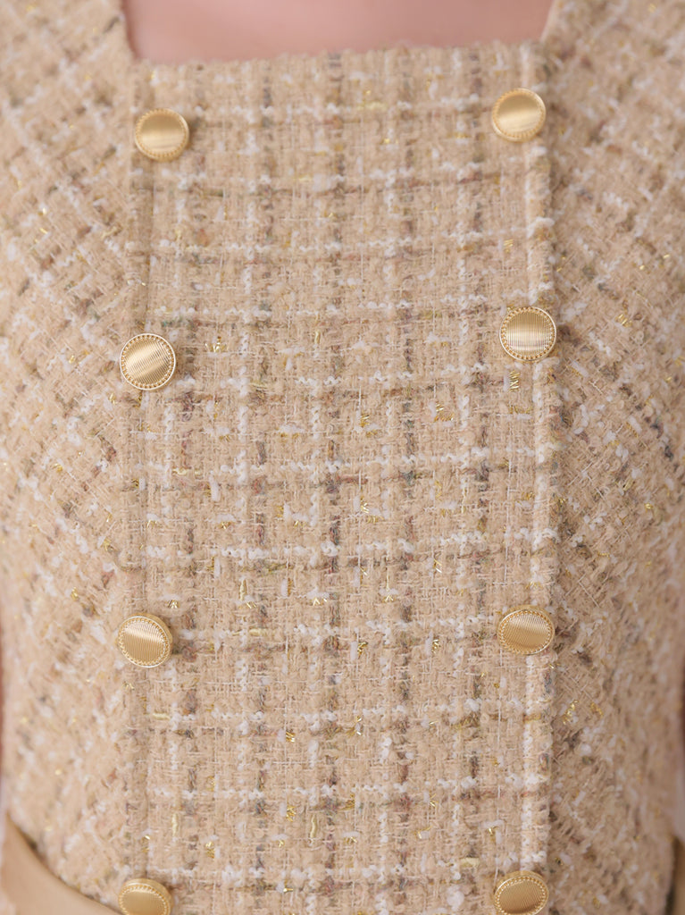 Lace hem tweed ribbon mini onepiece(eme11122)