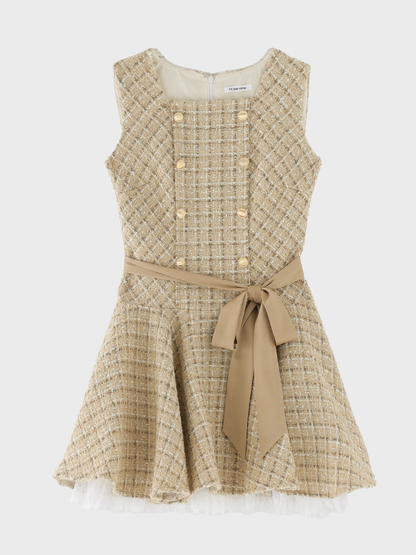 Lace hem tweed ribbon mini onepiece(eme11122)
