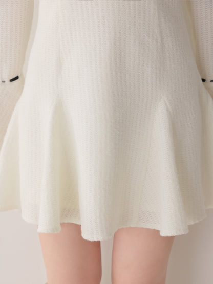 【Pre Order】Off shoulder ribbon feather knit mini onepiece(eme11123)