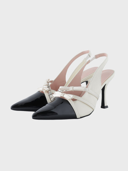 Double strap ribbon pointed mules(eme11124)