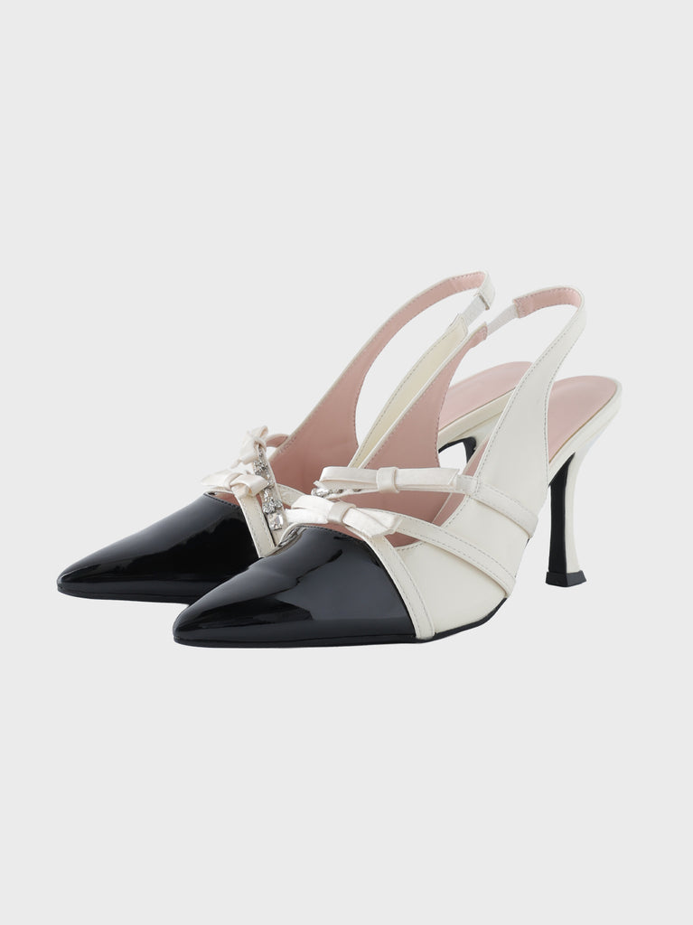 Double strap ribbon pointed mules(eme11124)