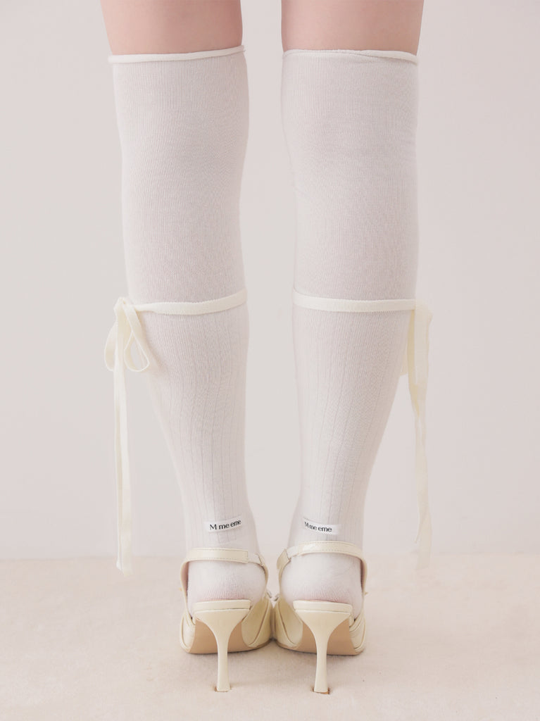 Twin ribbon knee high socks(eme10857)