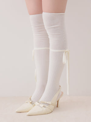 Twin ribbon knee high socks(eme10857)