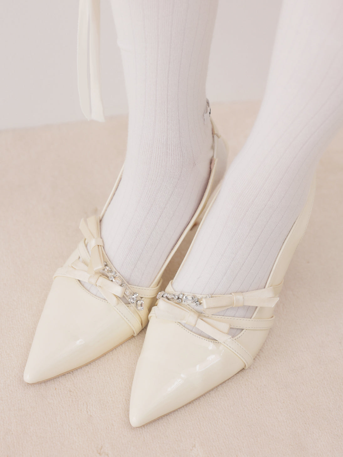 Double strap ribbon pointed mules(eme11124)