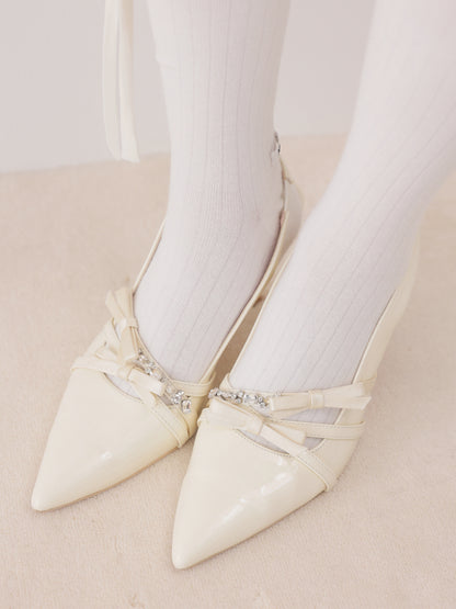 Double strap ribbon pointed mules(eme11124)