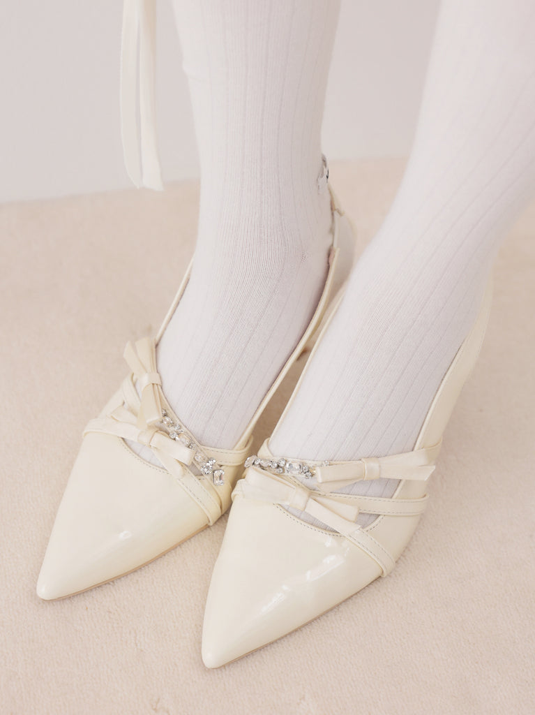 Double strap ribbon pointed mules(eme11124)