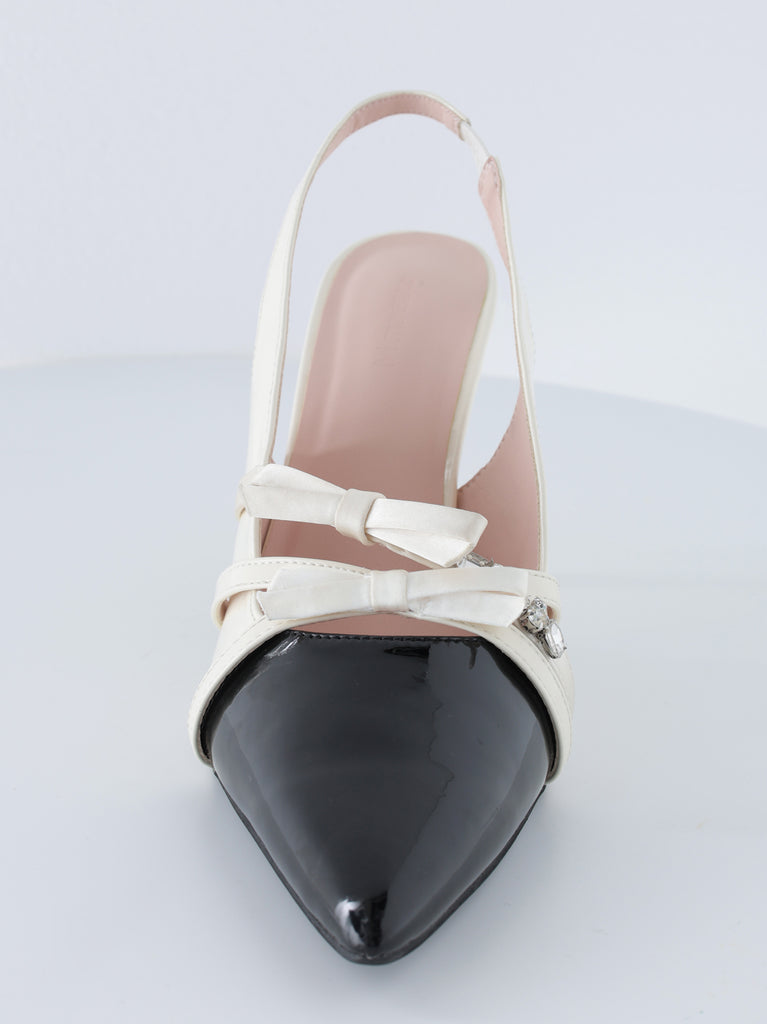 Double strap ribbon pointed mules(eme11124)