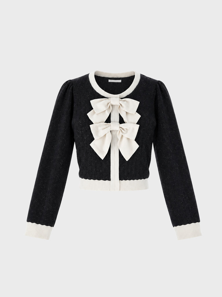 Front ribbon bicolor knit tops(eme11135)