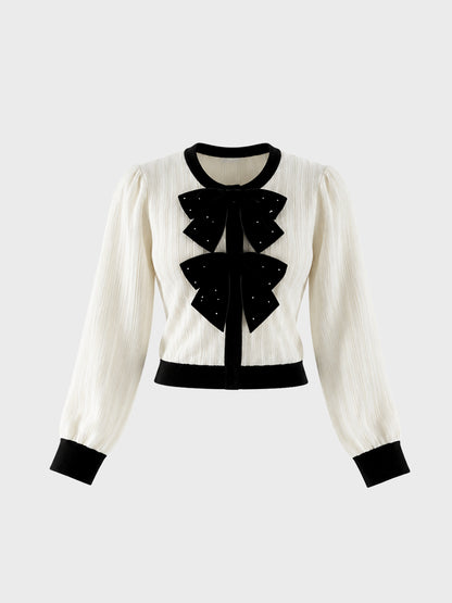 Front ribbon bicolor knit tops(eme11135)