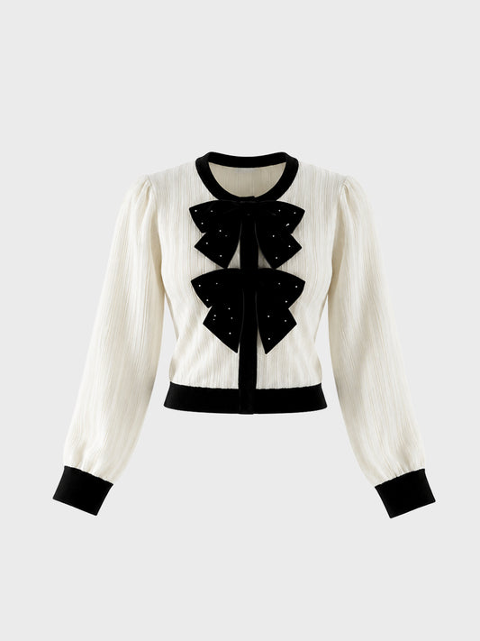 Front ribbon bicolor knit tops(eme11135)