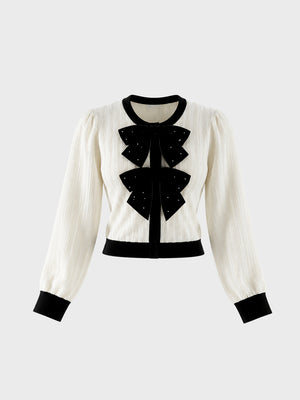 Front ribbon bicolor knit tops(eme11135)