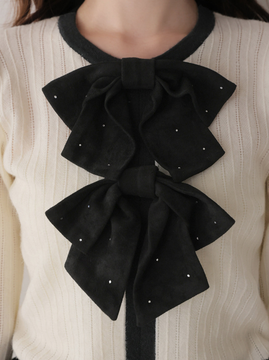 Front ribbon bicolor knit tops(eme11135)