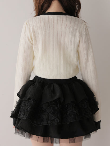 Front ribbon bicolor knit tops(eme11135)