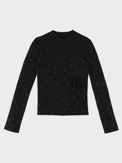 Studs ribbon knit tops(eme11137)