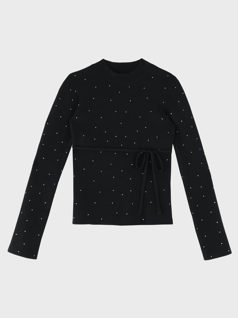 Studs ribbon knit tops(eme11137)