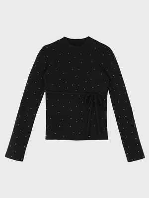Studs ribbon knit tops(eme11137)