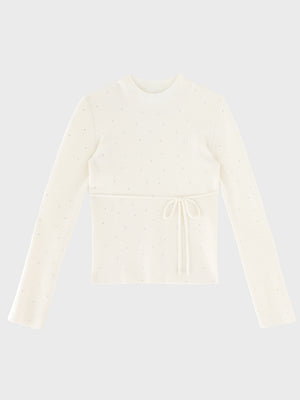 Studs ribbon knit tops(eme11137)