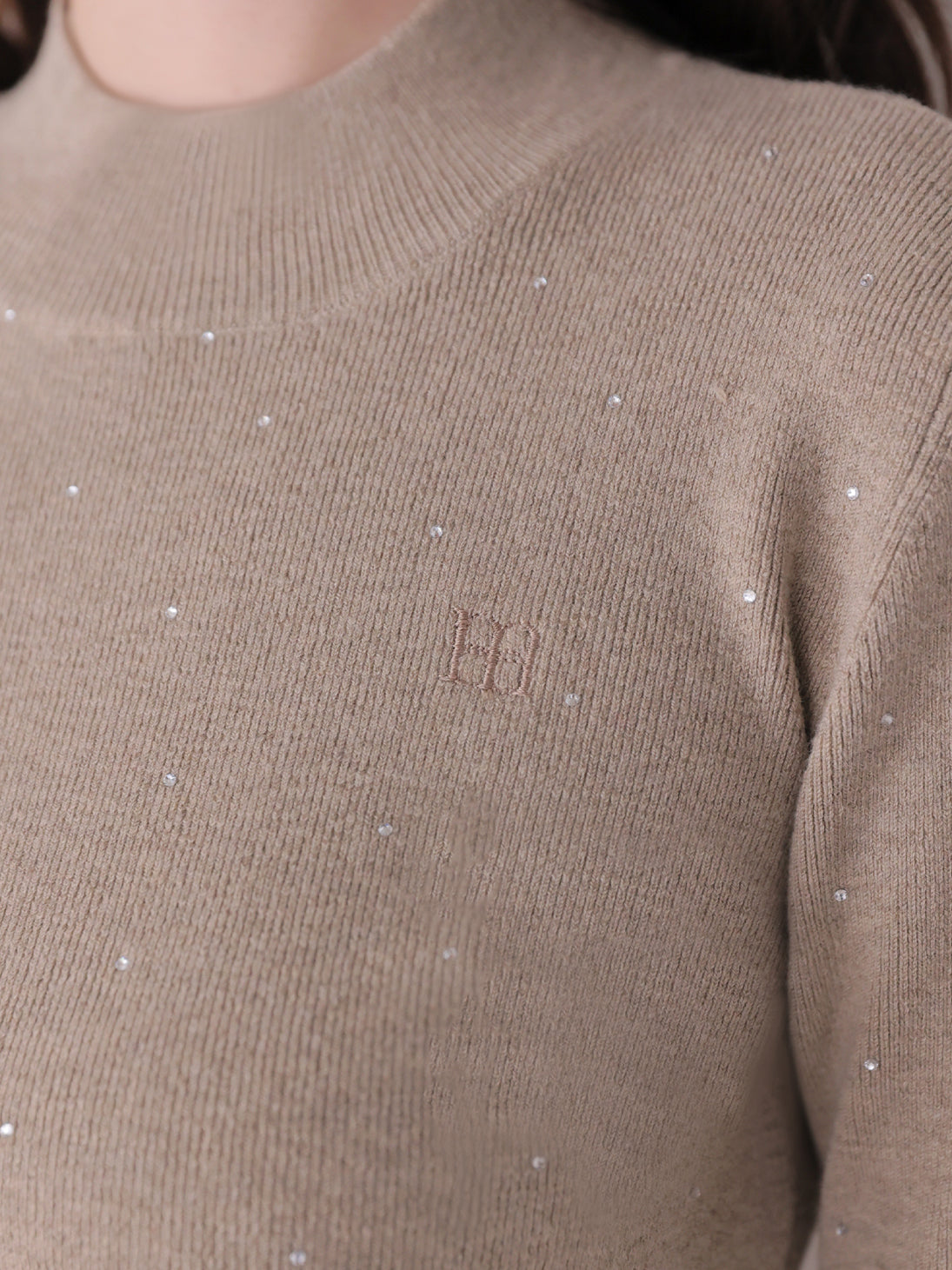 Studs ribbon knit tops(eme11137)