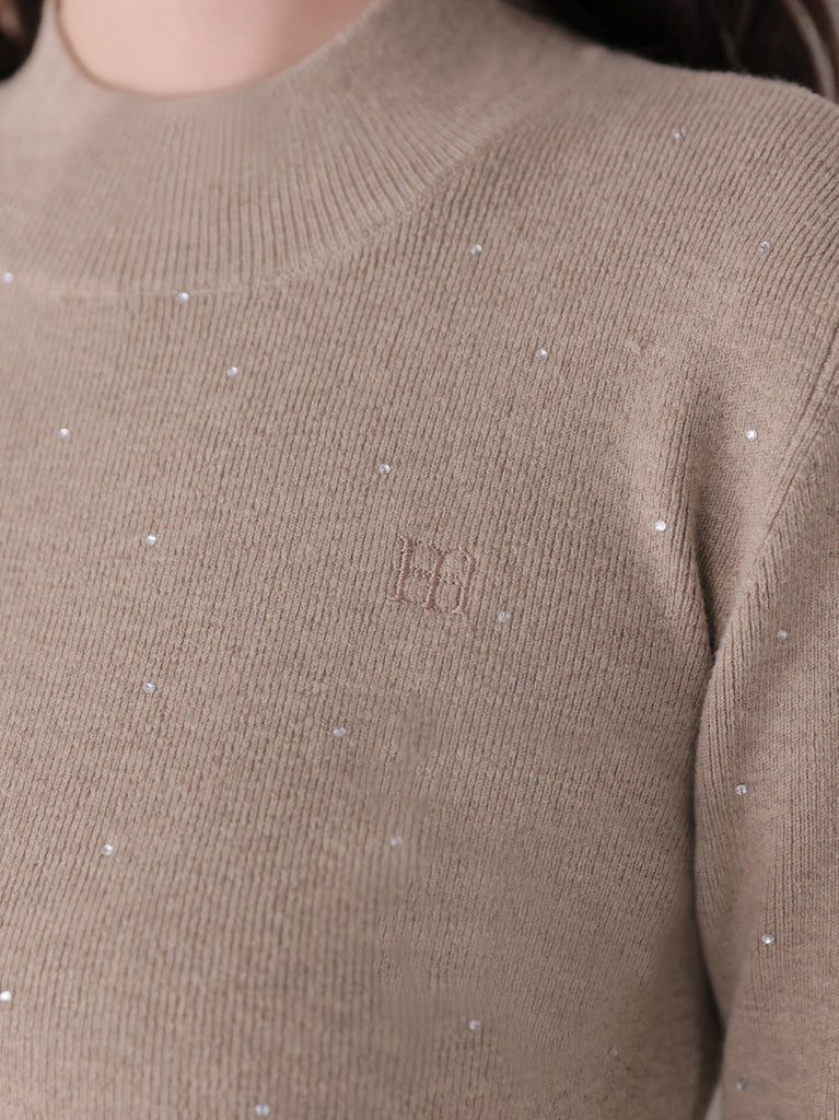 Studs ribbon knit tops(eme11137)