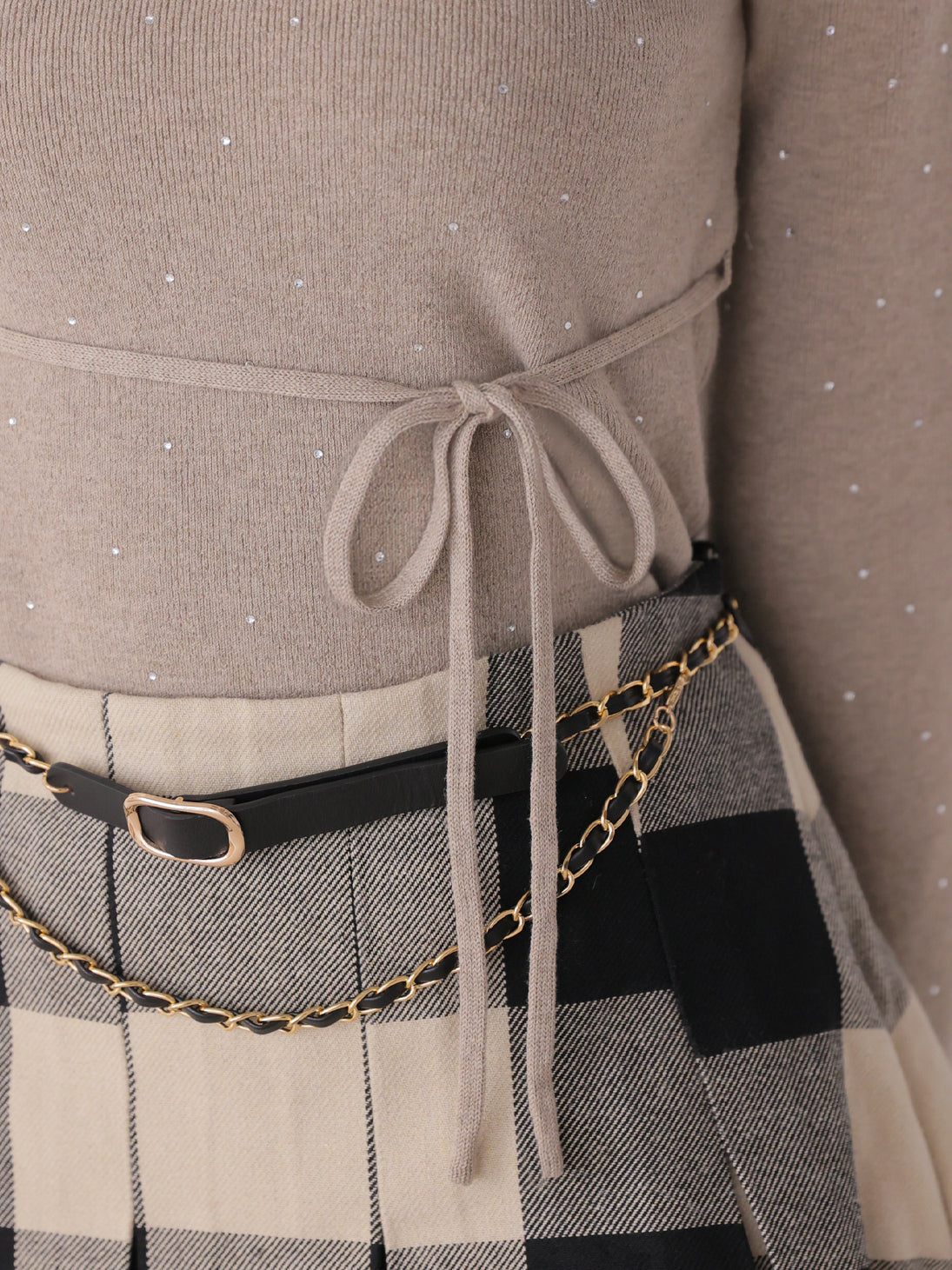 Studs ribbon knit tops(eme11137)
