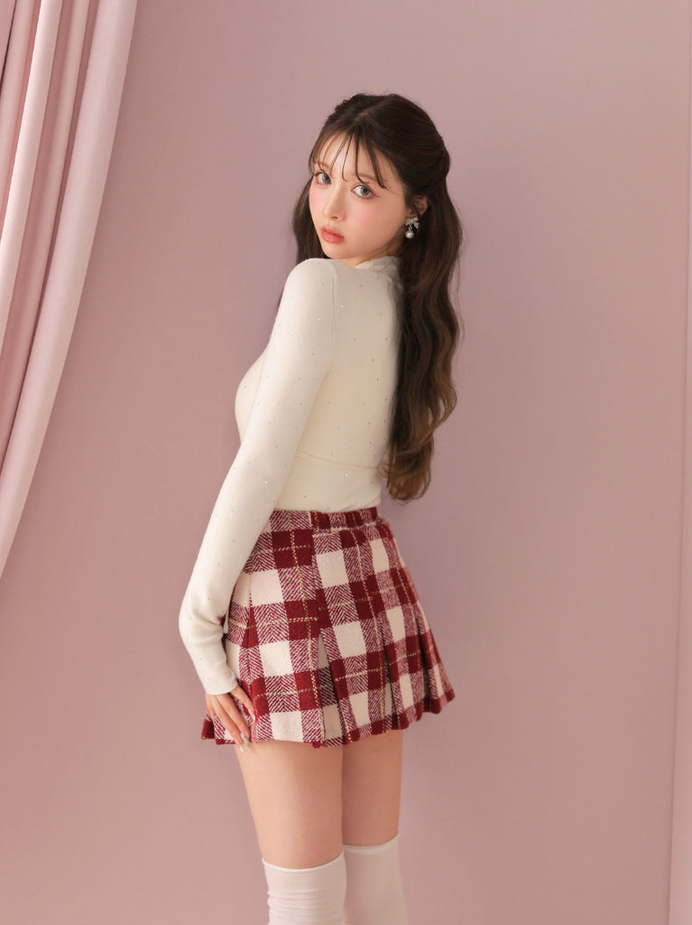 Studs ribbon knit tops(eme11137)