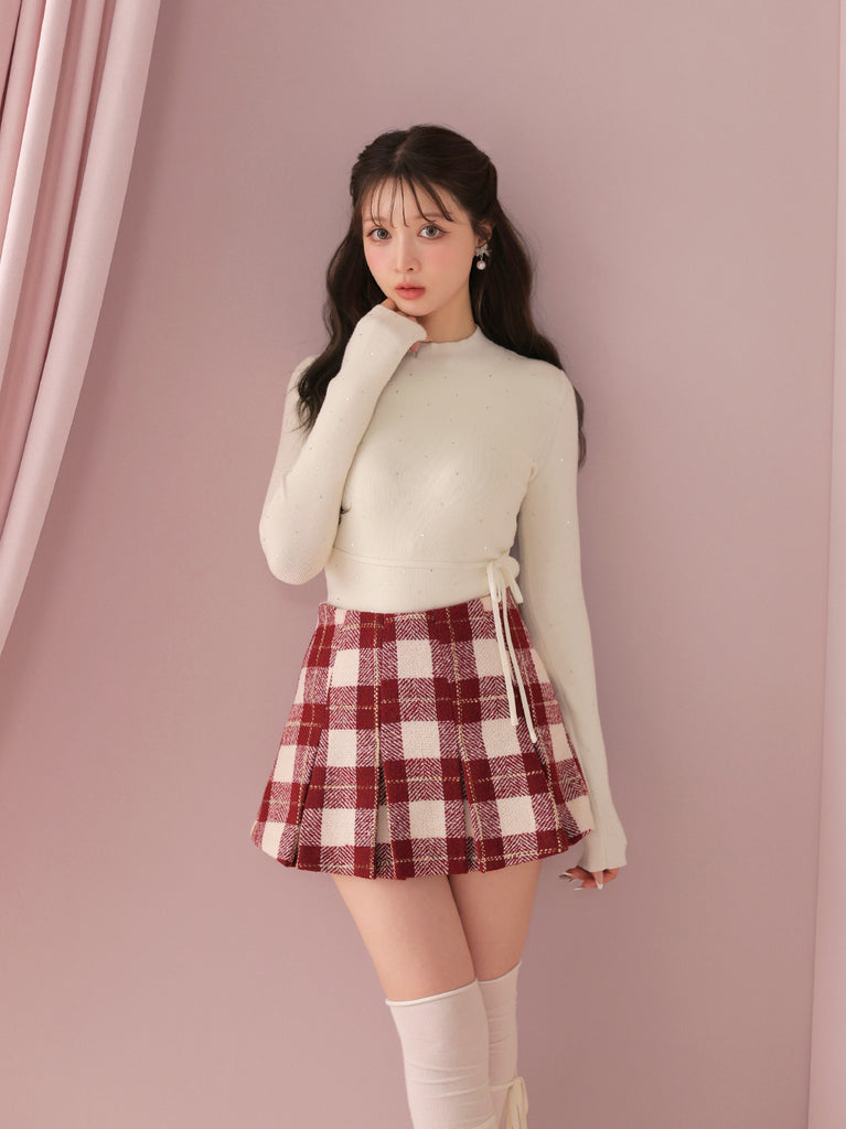 Studs ribbon knit tops(eme11137)