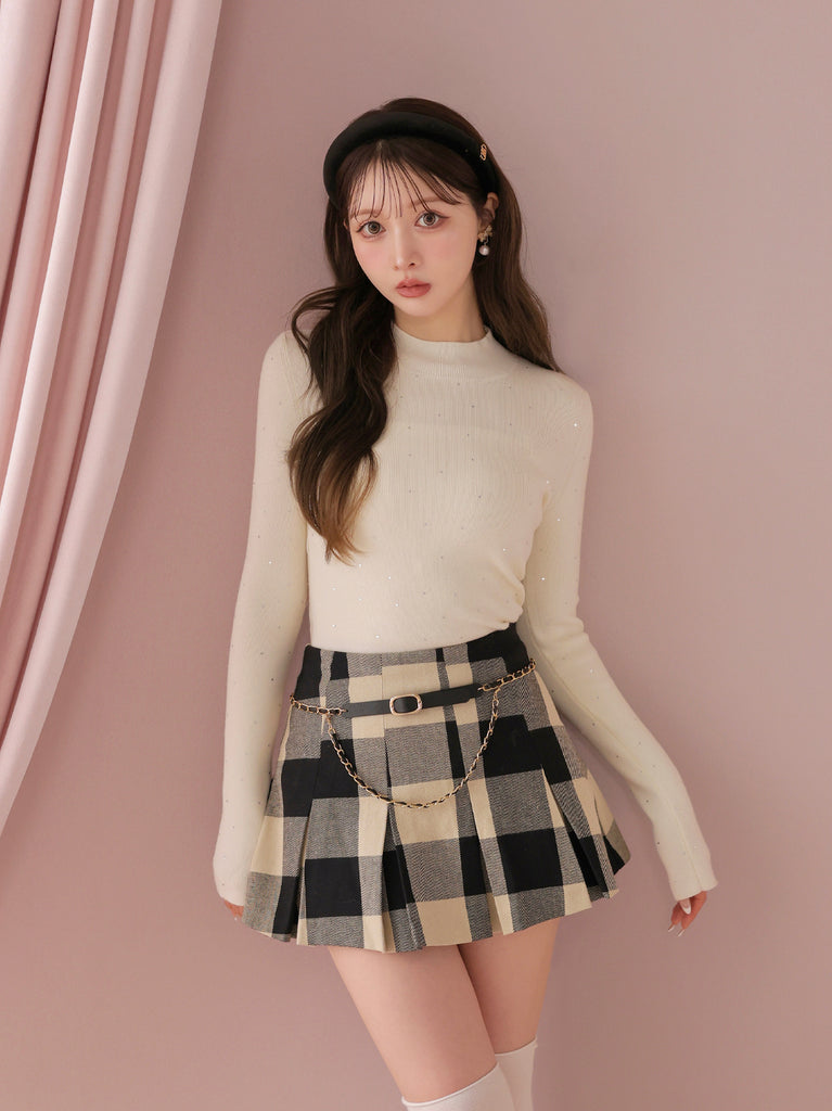Studs ribbon knit tops(eme11137)