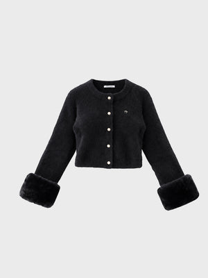 Feathery cuffs shaggy knit cardigan(eme11140)
